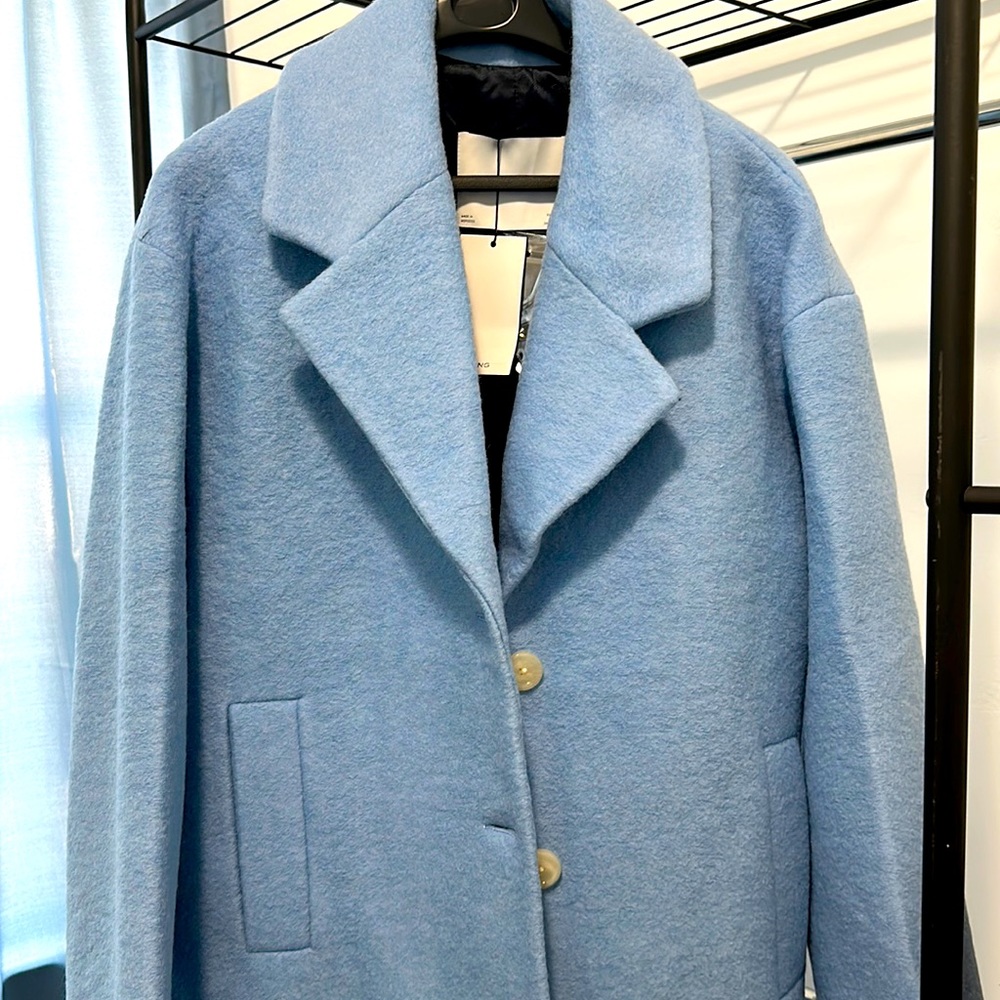 Mango-Wool Coat, Size-Medium Color-Sky blue
